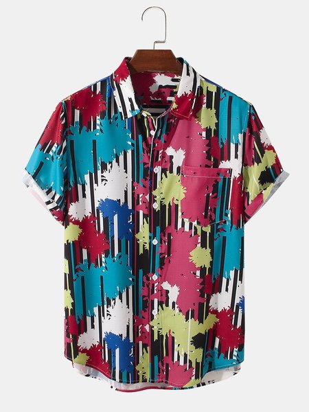 

Men's Printed Shirt Collar Shirts, Red, Men's Floral shirt