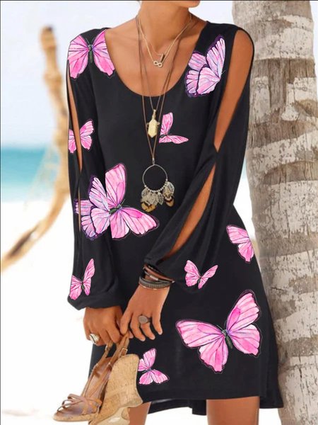 

Abito Girocollo Casuale Misto Cotone, Nero, Summer dresses