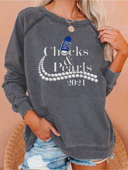 

Chucks & Pearls 2021 Shift Long Sleeve Casual Woman Sweater, Deep gray, Hoodies&Sweatshirts