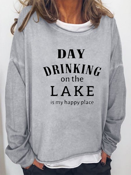 

Day Drinking On The Lake Is My Happy Place Women's Sweatshirt, Grey, T-shirts