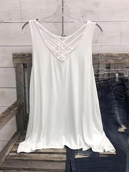 Sleeveless Drawcord Cotton-blend Halter Sexy Summer White Top, Tops