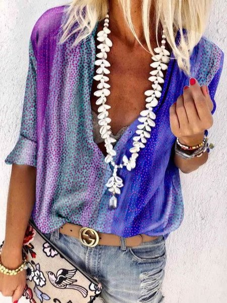 

Casual Long Sleeve Shift Shirts & Tops, As picture, Tops