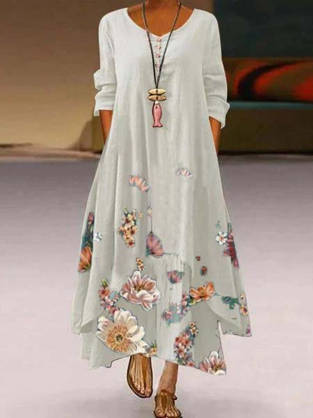 

Women's Summer Casual A-Line V-Neck 3/4 Sleeve White Maxi Dresses, Dresses