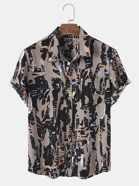 

Men's Printed Casual Abstract Shirts, Brown, Short Sleeves Shirts