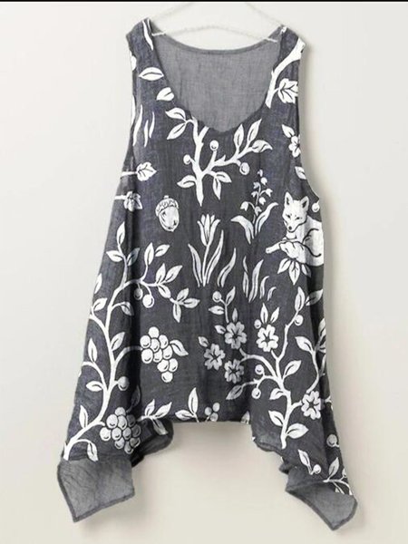 

Floral Cotton-Blend Shirts & Tops, Gray, Tops