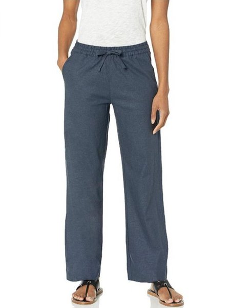 

Linen Casual Shift Pants, Navy blue, Bottoms