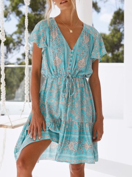 

Holiday V Neck Short Sleeve Women Dress, Green, Mini Dresses