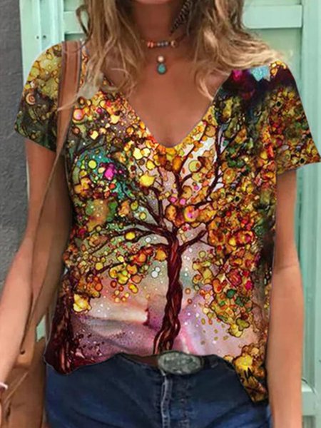 

Short Sleeve Plants Casual T-shirt, Yellow, Tops