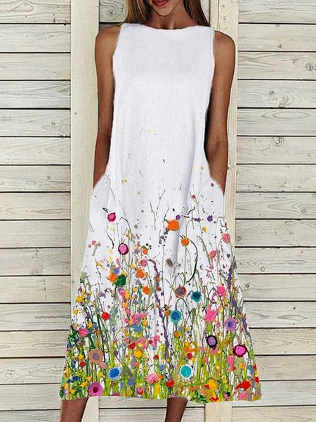 Senza Maniche Gonna Casuale, Bianco, Dresses