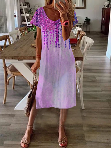 

Nuovo Donna Chic Vintage Vacanza Bohemian Maniche Corte Casuale Dritto Abito, Viola, Summer dresses
