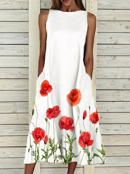 

Abito Vacanza Stampato Floreale Casuale A-line, Bianco, Dresses