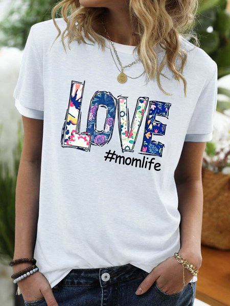 

Love Short Sleeve Casual Letter Cotton Shirts & Tops, White, T-shirts