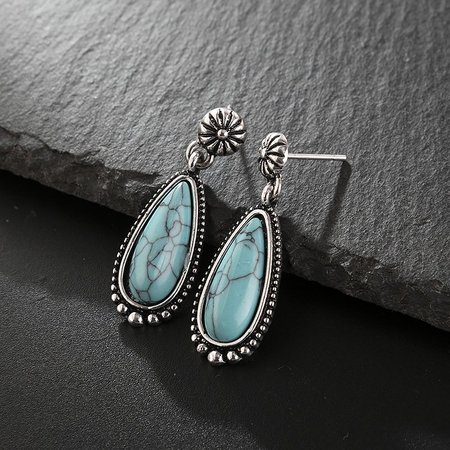 

Drop-Shaped Daisy Ancient Silver Turquoise Elegant Alloy Earrings, Earrings