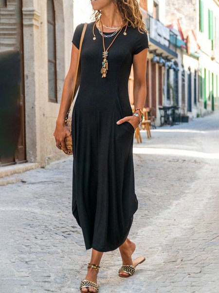 

Abito Casuale Tinta Unita A-line, Nero, Maxi Dresses