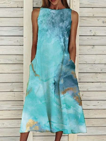 

Abito Elegante Girocollo A-line Senza Maniche, Blu, Dresses