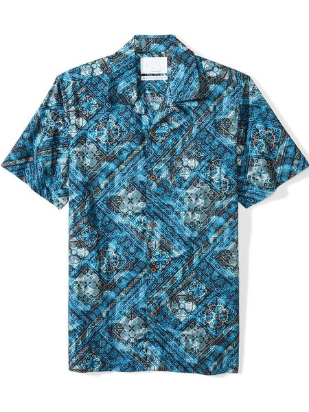 

Men's Standard-Fit Cotton Hawaiian Shirt, Blue, Men's Floral shirt
