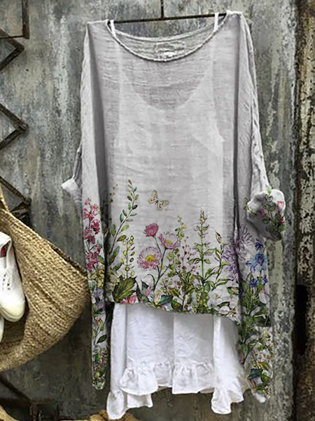 

Plus size Floral Long Sleeve Tops, Gray, Blouses & Shirts