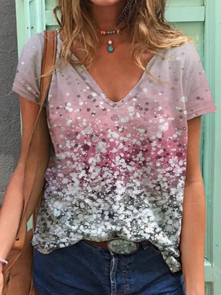 

Women's Summer Casual Shift Short Sleeve V Neck Ombre T-Shirts, Pink, T-Shirts