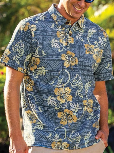 

Hawaiian Polo Shirt, Flower, Men's Tops