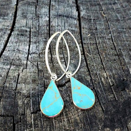 

Water Drop Turquoise Alloy Earrings, Silver, Earrings