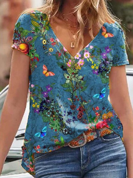 

Printed Floral Casual Shirts & Tops, Blue, T-Shirts