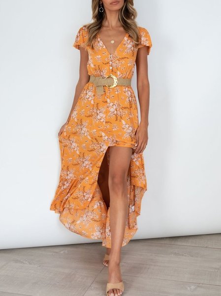 

Abito Scollo a V Bohemian Maniche Corte, Arancia, Maxi Dresses