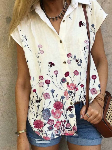 

Maniche Corte Stampato Floreale Casuale Camicie & Top, Bianco, Blouses & Shirts