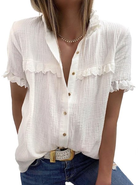 

Casuale Scollo a V Cotone Dritto Camicie & Top, Bianco, T-Shirts