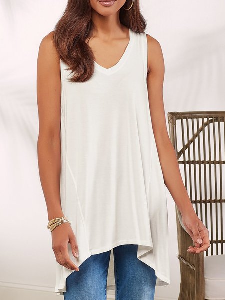 

Holiday Sleeveless V-Neck Modal Solid Vests Tank Tops, White, Tanks & Camis
