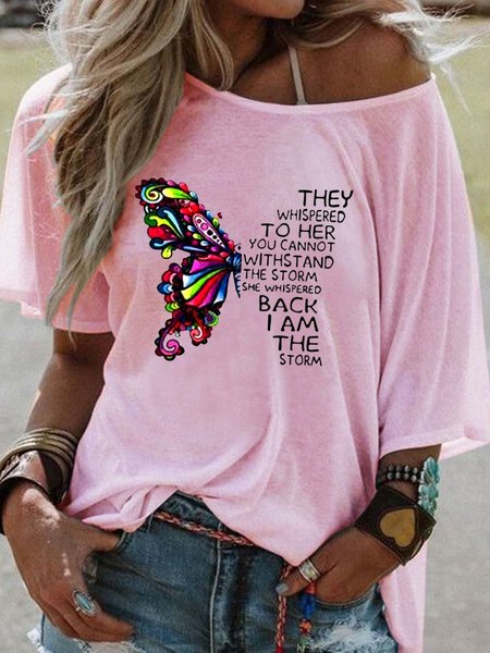 

The Butterfly And Words Women's T-Shirt, Pink, T-shirts