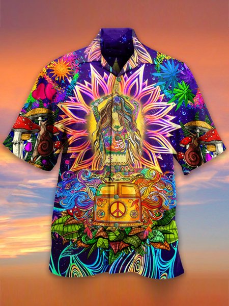 

Psychedelic Art Printed Shirts & Tops, Navy blue, Men's Floral shirt