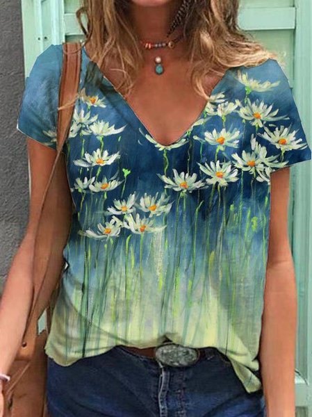

Dritto Casuale Maniche Corte Camicie & Top, Verde, T-Shirts