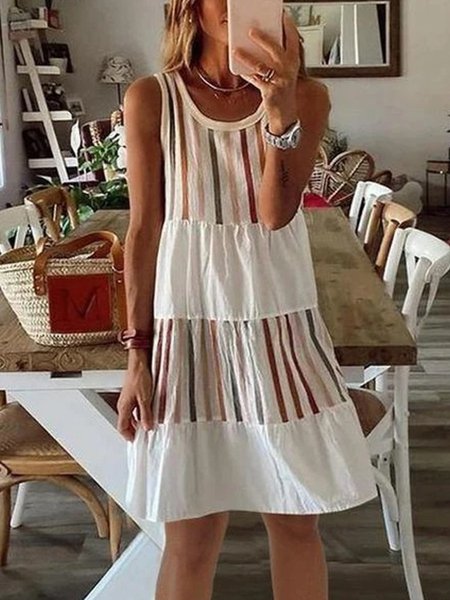 Gonna Casuale Stampato Girocollo Misto Cotone, Come immagine, Dresses