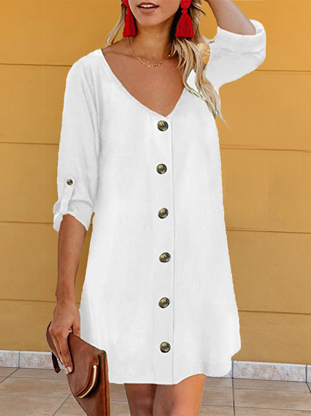 

Nuovo Donna Chic Vintage Vacanza Dritto Semplice Mezza Manica Abito, Bianco, Mini Dresses