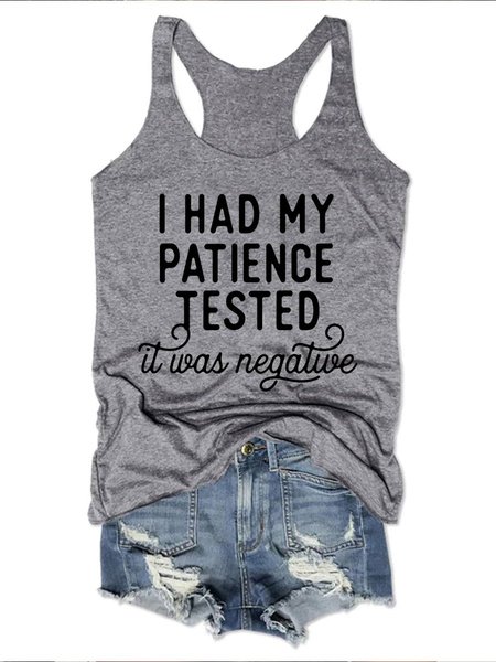 

I Had My Patience Tested Turns out It Was Negative Letter Graphic Sleeveless Round Neck Loose Vest, Gray, Tank Tops