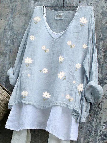 

Scollo a V Casuale Camicie & Top Misto Cotone, Come immagine, Tops