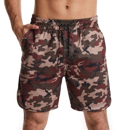 

Fashion camouflage sports casual pants beach five-point pants, Red, Shorts
