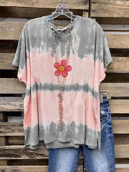 

Casual Cotton-Blend Short Sleeve T-Shirts, As picture, Tops