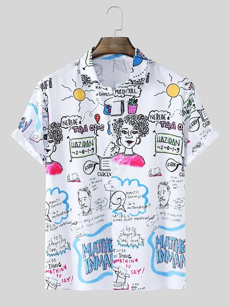 

Men's Shirt Collar Printed Basic Shirts, White, Men's Floral shirt