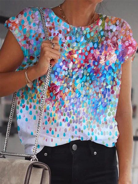 

Maniche Corte Stampato Floreale Girocollo Casuale Camicie & Top, Multicolore, T-Shirts