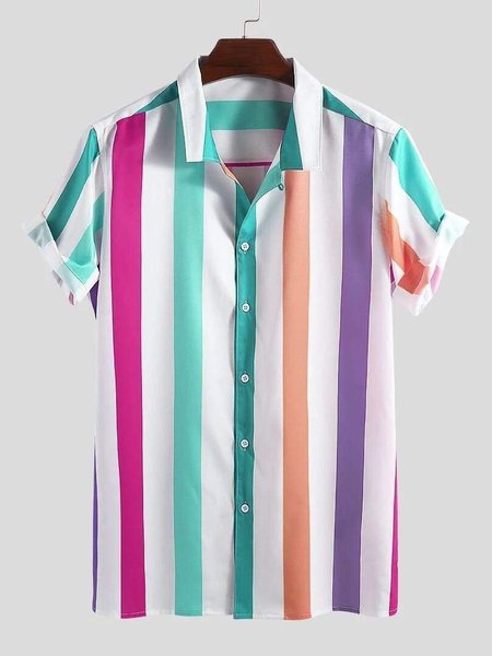 

Casual Stripes Shirts & Tops, As picture, Men's Floral shirt