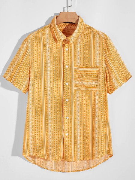 

Printed Cotton-Blend Vintage Shirts & Tops, Orange, Men's Floral shirt