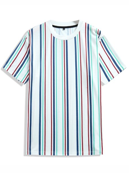 

Stripes Crew Neck Shirts & Tops, As picture, Men's t-shirts