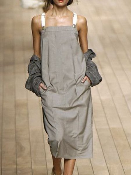 

Abito Senza Maniche Casuale Tasche Cotone, Grigio, Dresses