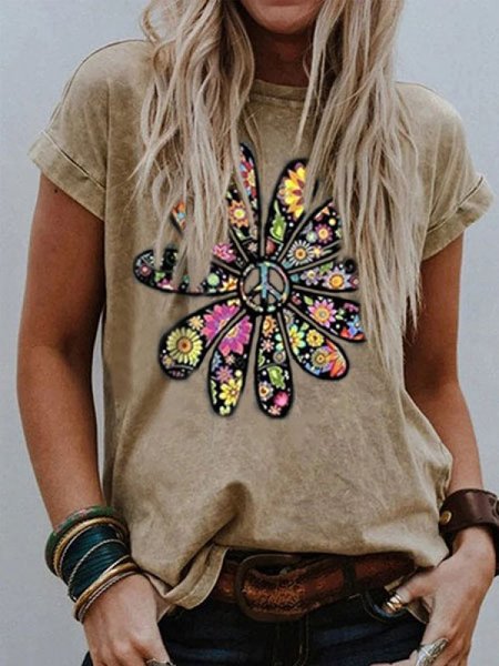 

Statement Short Sleeve Printed Shirt, Khaki, Tops