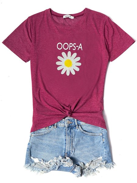 

OOPS A DAISY Crew Neck Short Sleeve Woman Tee, Burgundy, T-shirts