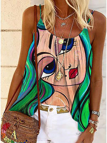 

Plus size Hippie Abstract Sleeveless Shirts & Tops, Green, Tops