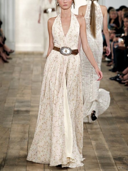 

Abito Casuale Senza Maniche Stampato, Beige, Maxi Dresses