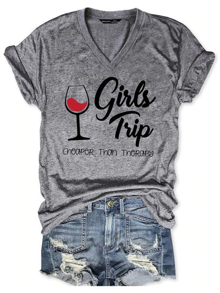 

Girl's Trip Cheaper Than Therapy Women's V Neck T-Shirt, Grey, T-shirts