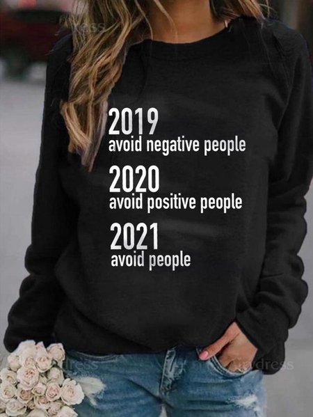 

Funny 2021 Letter Graphic Long Sleeve Round Neck Loose Sweatshirt, Black, Hoodies&Sweatshirts
